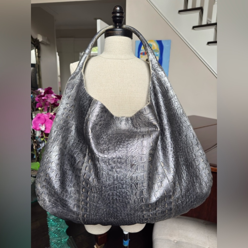 Genuine Leather Crocodile-Embossed Oversized Tote Shoulder Bag